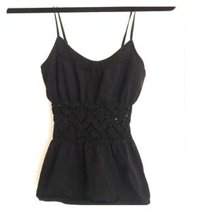 Bebe tank top with crochet accent midsection
